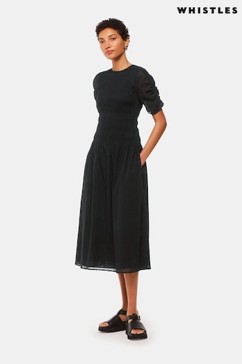 Whistles Petite Avery Smocked Black Dress (B63643) | £149