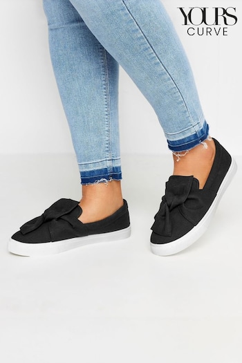 Yours Curve Black Denim Twisted Bow Slip-On Trainers In Wide E Fit (B63672) | £24