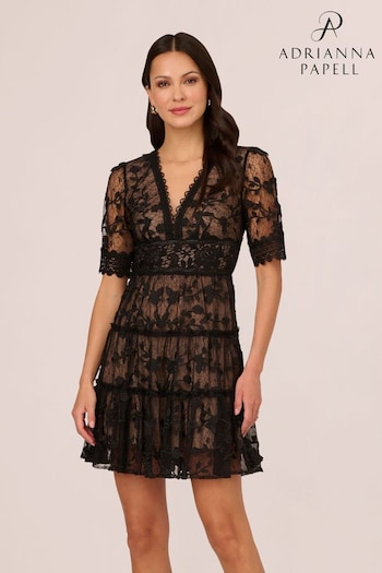 Adrianna Papell Lace Embroidery Black Dress (B63769) | £179