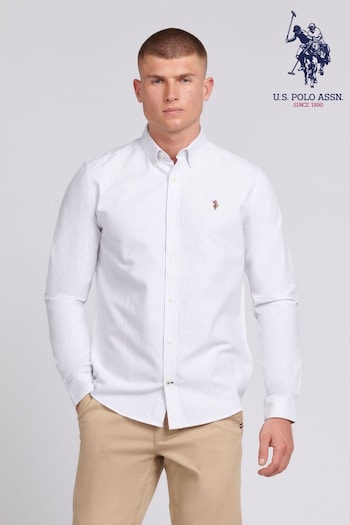 U.S. Polo Assn. Mens White Oxford Stripe Shirt (B63872) | £60