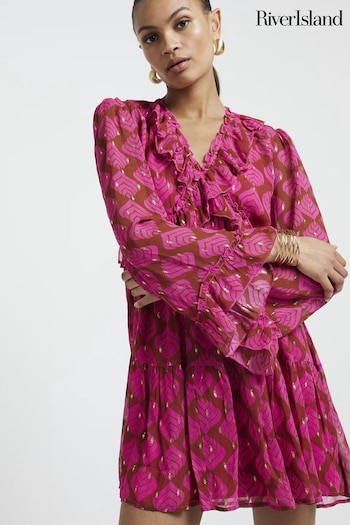 River Island Pink Frill Front Mini Slim Dress (B63874) | £55