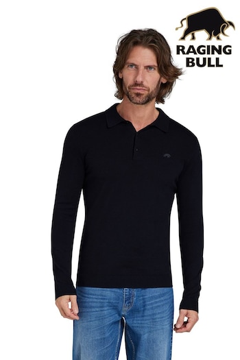 Raging Bull Classic Knitted Polo Black Jumper (B63935) | £69 - £79