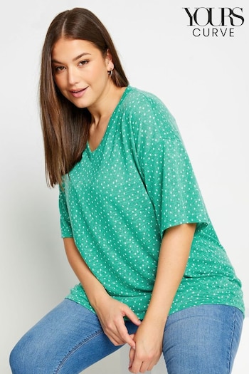 Yours Curve Green Dot Print Oversized Top (B63979) | £22