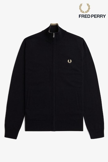 Fred Perry Classic Zip Through Knitted Black Cardigan (B64061) | £160