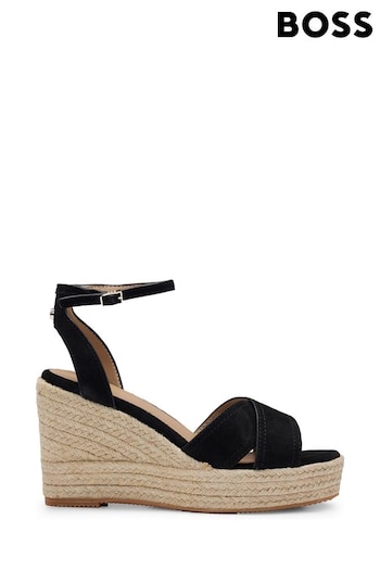 BOSS Black Suede Wedge Sandals With Ankle Strap (B64210) | £139