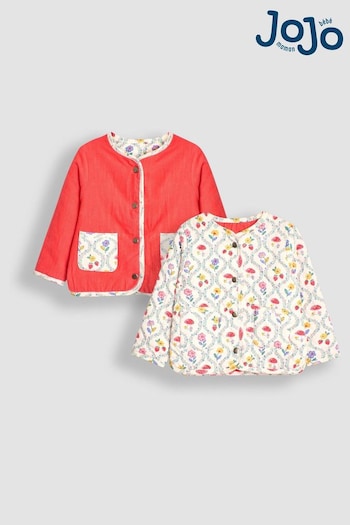 JoJo Maman Bébé Fuchsia Toadstool Floral Quilted Reversible Jacket (B64296) | £28