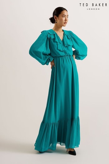 Ted Baker Green Keina Long Sleeve Maxi Dress With Ruffles (B64318) | £295