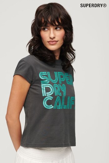 Superdry Black Retro Glitter Logo T-Shirt (B64334) | £27