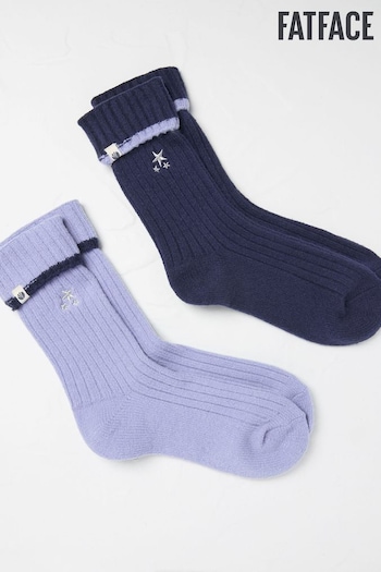 FatFace Blue 2 Pairs of Star Embroidered Cosy Socks (B64462) | £14