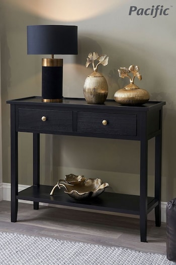 Pacific Satin Black Pine Wood 2 Drawer Console Table (B64542) | £180