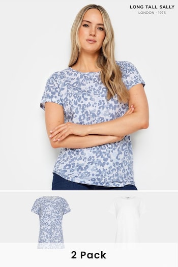 Long Tall Sally Blue/White Tall Animal Print Cotton T-Shirts 2 Pack (B64544) | £26