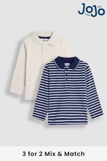 JoJo Maman Bébé Navy Ecru Stripe Polo Shirts 2 Pack (B64574) | £23