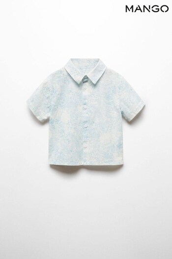 Mango Blue Printed Short-Sleeved Shirt (B64623) | £16
