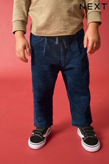 Navy Textured Corduroy 100% Cotton Pull On Trousers (3mths-7yrs) (B64650) | £10 - £12