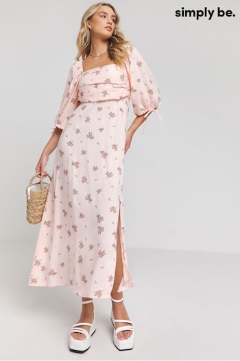 Simply Be Pink Soft Volume Midi Dress (B64691) | £42