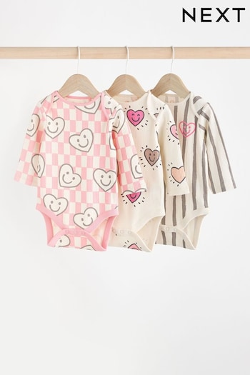 Pink Happy Heart Baby 100% Cotton Bodysuits 3 Pack (B64726) | £12 - £14