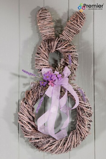 Premier Decorations Ltd 50cm Double Easter Rabbit With Lilac Bow Wreath (B64737) | £27