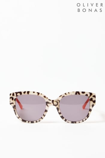 Oliver Bonas Animal Peach Cat bell Eye Acetate White Sunglasses (B64750) | £59.50