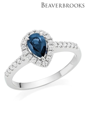 Beaverbrooks 18ct Diamond Sapphire Pear Shaped Halo Ring (B64895) | £1,650