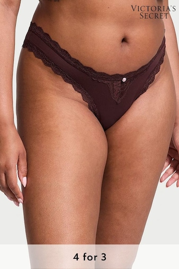 Victoria's Secret Burgundy Purple Lace Trim Brazilian Knickers (B64922) | £14