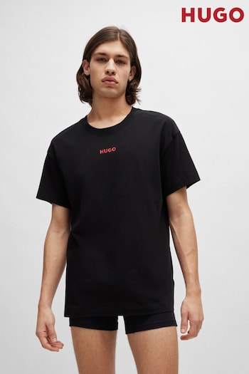 HUGO Logo-Print Black Pyjama T-Shirt in Stretch Cotton (B64948) | £39