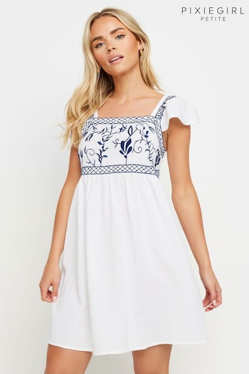 PixieGirl Petite White Embroidered Smock Dress (B64960) | £39