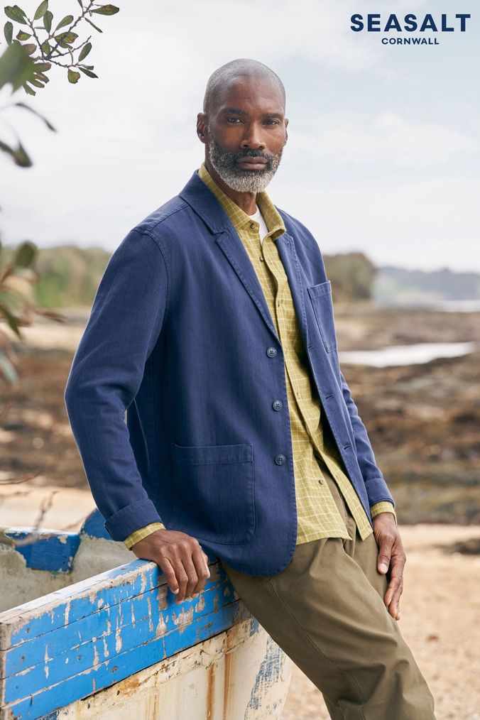 Mens linen jacket blue shop