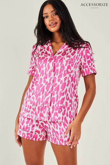 Accessorize Pink Leopard Print Satin Pyjama Set (B65211) | £35