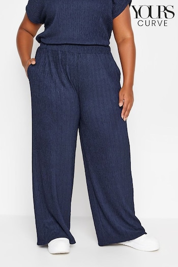 Yours Curve Blue Crinkle Plisse Trousers Straight-Leg (B65251) | £31