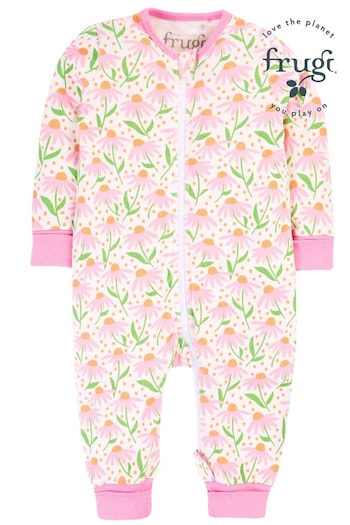 Frugi White Daisy Print All-In-One Zipped Sleepsuit (B65265) | £26 - £28