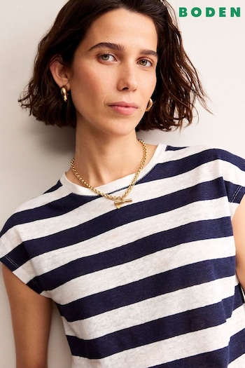 Boden Cream Louisa Crew Neck Linen T-Shirt (B65272) | £45