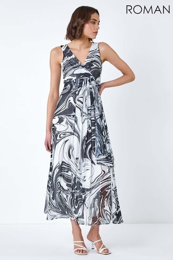 Roman Black Marble Print Wrap Mesh Dress (B65316) | £55