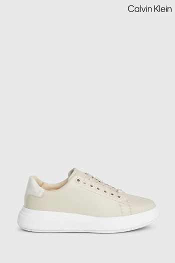 Calvin Klein Cupsole Lace-Up Leather White Sneakers (B65322) | £130
