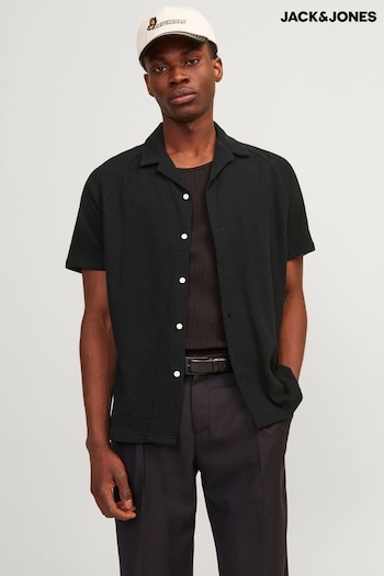 JACK & JONES Black Toweling Cuban Collar Short Sleeve Shirt (B65415) | £30