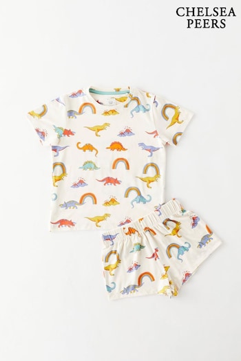 Chelsea Peers Natural Rainbow and Dinosaur Print Short Pyjamas Set (B65507) | £18