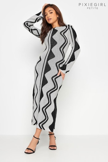 PixieGirl Petite Grey/Black Abstract Knitted Maxi Dress (B65519) | £37