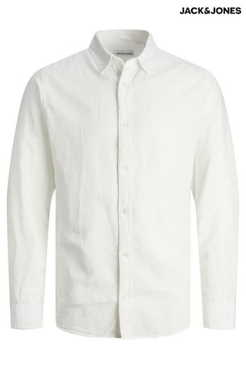 JACK & JONES White Linen Blend Long Sleeve Shirt (B65727) | £30