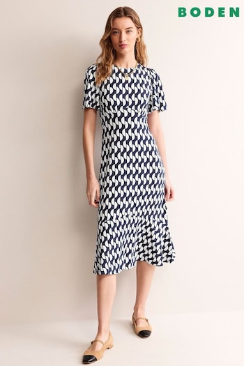 Boden Blue Felicity Jersey Midi Tea Dress long-sleeve (B65752) | £85