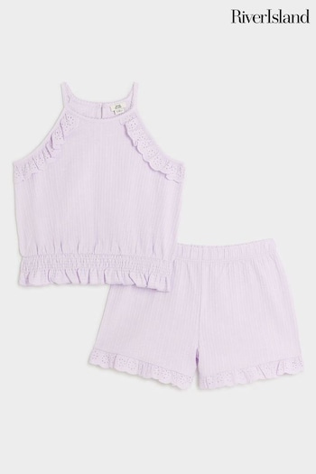 River Island Pink Girls Broderie Halter Top and Shorts Set (B65755) | £22