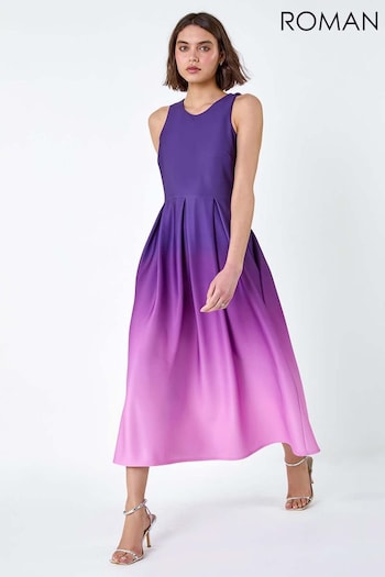 Roman Purple Ombre Pleated Luxe Stretch Midi Dress (B65789) | £60