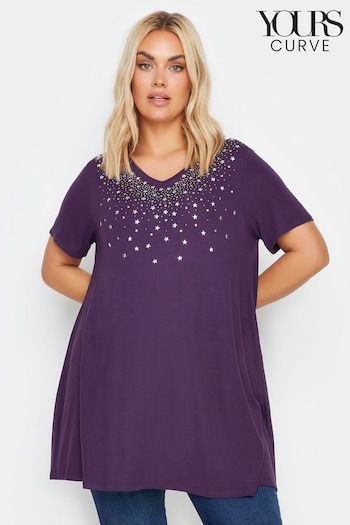 Yours Curve Purple Star Stud Embellished Top (B65842) | £26