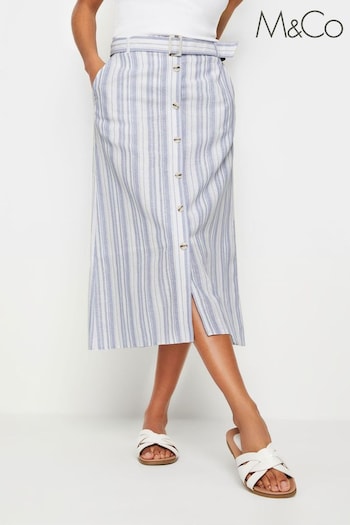 M&Co Blue White Striped Belted Skirt (B65843) | £35