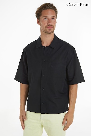 Calvin Klein Linen Button Down Black Shirt (B65865) | £85