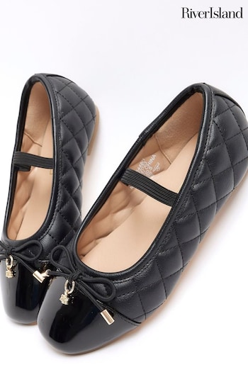 River Island Black Azul Quilted Bow Ballerinas (B65919) | £18