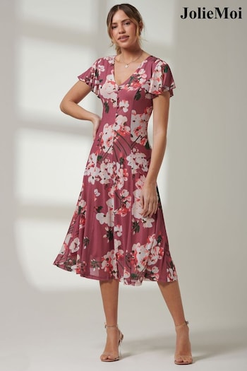 Jolie Moi Purple Rella Cap Sleeve Mesh Maxi Dress (B65920) | £55