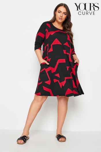 Yours Curve Black Abstract Print Pocket Dress (B65931) | £31
