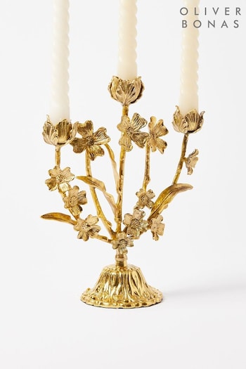 Oliver Bonas Gold Flower Metal Candelabra (B66046) | £60
