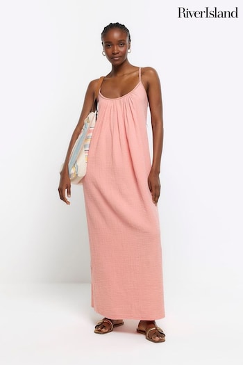 River Island Pink Textured Slip Midi Dress (B66055) | £40
