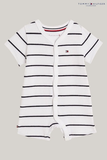 Tommy AW0AW11362 Hilfiger Baby Blue Striped Rib Shortall All In One (B66059) | £45