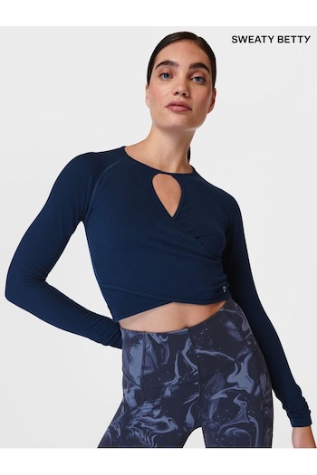 Sweaty Betty Navy Blue Mindful Flex Wrap Long Sleeve Top (B66076) | £65